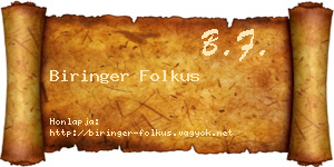 Biringer Folkus névjegykártya